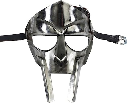 ANTIQUE HANDICRAFT HUB Super Gladiator Face Mask Helmet Hand Forged Sca-Larp Roman Greek Mf Doom Prop, Silver, Standard Adult Size