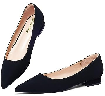 Zhabtuc Flache Ballerinas für Damen Schuh mit Spitzer Zehenpartie Elegante Slip-on Schuhe mit Niedriger Absatz Hochzeitsschuhe Arbeitsschuhe Business-Schuhe, Schwarz, 39 EU