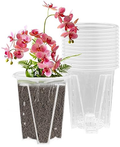 12 Stück Orchideentöpfe, Klare Blumentöpfe, Transparente Kunststoff Pflanztöpfe Mit Drainageloch für Orchideen, Sämlinge und Topfpflanzen