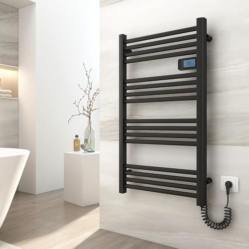 EMKE Handtuchheizkörper Elektrisch 960 x 540 mm, Elektrischer Badheizkörper mit Touchschalter Timer, Handtuchtrokner Handtuchwärmer Elektrisch Handtuchheizung Schwarz Matt 500W