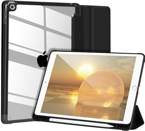 Hülle kompatibel mit iPad 9/8/7. Gen 10,2 Zoll 2019/2018/2017, Hülle für iPad 10,2 Zoll, stoßfeste Hartschale, transparente Abdeckung mit Stifthalter, automatische Wake/Sleep-Funktion,Schwarz