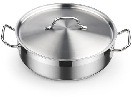 Cooks Standard Deep Sauté Pan with Lid, 4-Quart Professional Deep Frying Pan 18/10 Stainless Steel Chef’s All Purpose Pan with Cover, Compatible with All Stovetops
