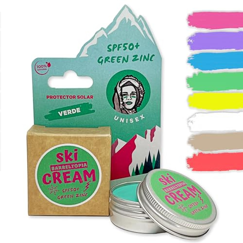 Barreltopia Crème Solaire Visage Ski SPF 50+ - Protection Totale Creme Solaire Ski Enfant et Adultes - Stick Solaire Skincare Sunscreen - Stick Levres Ski Waterproof Eco Naturelle (Vert)