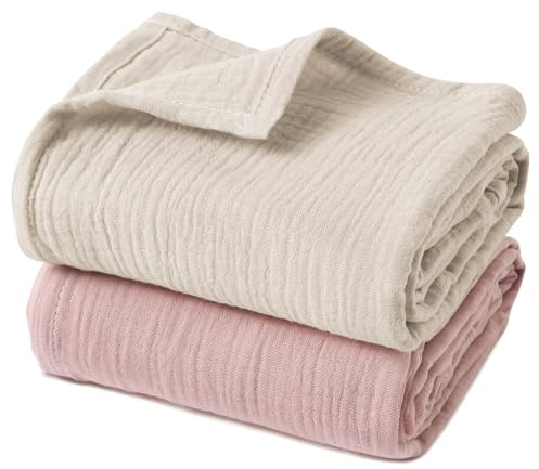 Lot de 2 langes d'emmaillotage pour bébé en 100 % coton - Couverture en mousseline - 95 x 100 cm - Couverture d'emmaillotage pour nouveau-né et bébé