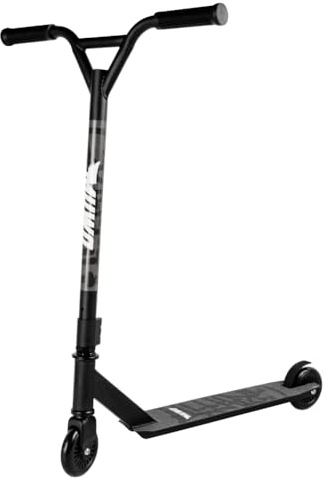 MUWO Halfpipe Stunt Scooter - Robuster Tretroller für Action und Tricks. Mit Rutschfester Trittfläche, Flexibler Rückradbremse und 360° Lenkung. Ideal für Kinder und Erwachsene. (Schwarz)