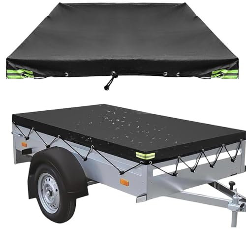 Anhängerplane Flachplane mit Planenseil, 208x114x13cm Anhänger Abdeckplane, Verstärktes 420D Oxford Material, Wasserfest Winddichte, Reißfeste Anhänger Plane, für Viele PKW Hänger Autoanhänger