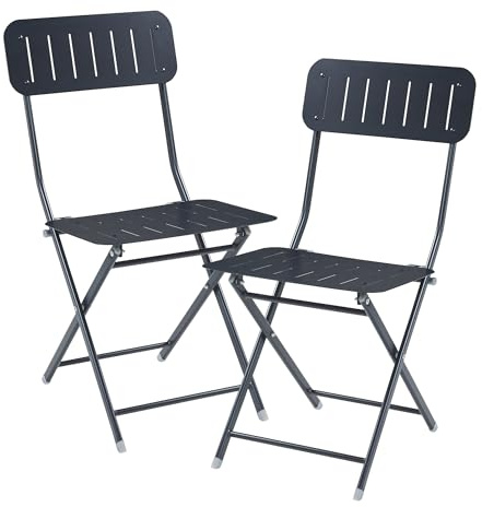 [en.casa] Lot de 2 Chaises Pliantes pour Extérieur Jardin Terrasse Balcon Ensemble de 2 Chaises à Manger Pliables Capacité 110 kg Acier 85 x 42 x 50 cm Noir