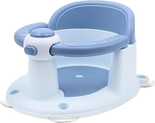 Siège de Bain pour Bébé de 6 à 36 Mois, Siège de Bain pour Nourrisson avec Coussin Antidérapant et 4 Ventouses, Siège de Bain pour Bébé Assis, Économise de l'Espace (Bleu)