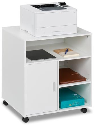 Relaxdays Rollcontainer mit 5 Fächern & Tür, Büro Beistellcontainer, mit Rollen, Büroschrank, HBT: 66,5x60x50 cm, weiß