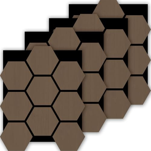 dedeco Akustikpaneel Hexagon 4er-Set - Farbe Walnut | Schallabsorption, Lärmschutz, Wandverkleidung & Deckenpaneel | Holzoptik, Schalldämmung, Akustikverbesserung | Dekoratives Design, Raumakustik