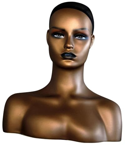 Harilla Female Mannequin Head with Shoulders,Manikin Wig Display Stand with Makeup,Wig Holder for Hat,Scarf,Necklace,Glasses,Sunglass