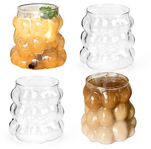 SHMSHNG Bicchieri e stoviglie, 350 ml, per caffè freddo, latte macchiato, vetro matcha, bicchieri Mojito, fantasia, lavabili in lavastoviglie (4pcs)