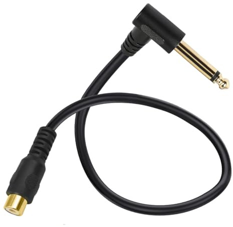 HUHANGGod Cavo audio da RCA a 6,35 mm, 90 gradi a destra, attacco da 1/4 stereo TRS maschio a RCA femmina, per mixer, microfono (30 cm) (6,35 mm mono)