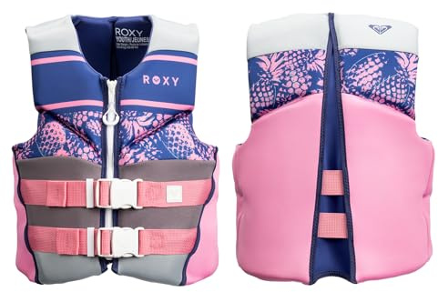 ROXY Youth Life Jacket for 55-88 lbs, USCG and Transport Canada Approved Type III PFD, Durable UV Resistant Life Vest for Boating Kayaking Waterskiing Paddleboarding Rafting Watersports