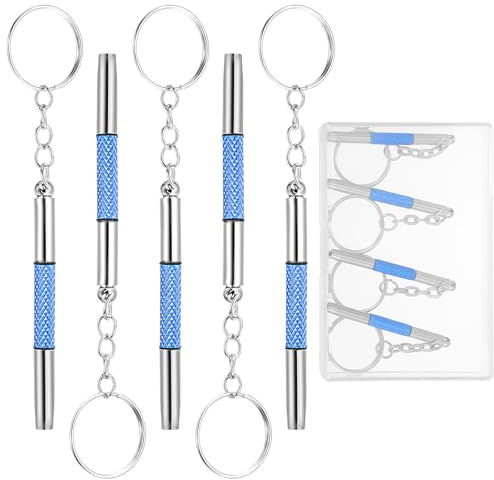 Guduling 4 mini cacciaviti per occhiali, in acciaio inox 3 in 1, micro cacciavite con anello portachiavi, cacciavite di riparazione per occhiali da sole, giocattoli, blu