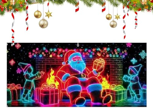 Copertura per porta da garage Babbo Natale – Decorazione per feste fluorescenti UV 4,3 x 1,8 m, tela di fondo festivo per soggiorno | per proprietari organizzatori di feste riunioni di famiglia
