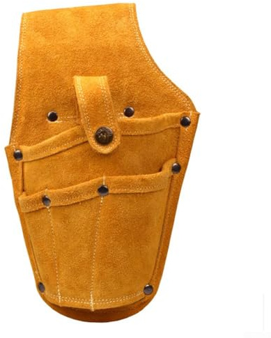 LatoYard Fondina per trapano per utensili elettrici, borsa per attrezzi in pelle bovina, resistente, 11 x 6,69, gialla, per lavori in cantiere e montaggio di mobili
