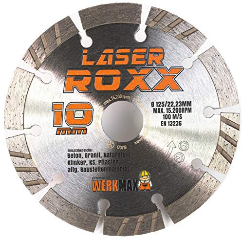 Werkmax Disque à tronçonner diamanté laser Roxx, 125 mm, pour béton, pavé, brique, granit, pierre naturelle