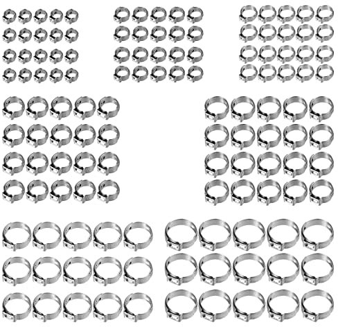Collier de Serrage Inox AMTOVL 130pcs Serre-Joints à Tuyau 7-21mm Collier de Serrage Tuyau en Acier Inoxydable Certification TUV pour Fixation Souples Durites