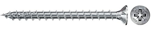 fischer - Vis PowerFast FPF II CZF 5,0x40 à Tête fraisée, empreinte PZ, zingué blanc, filetage total - Boîte de 200 Gris