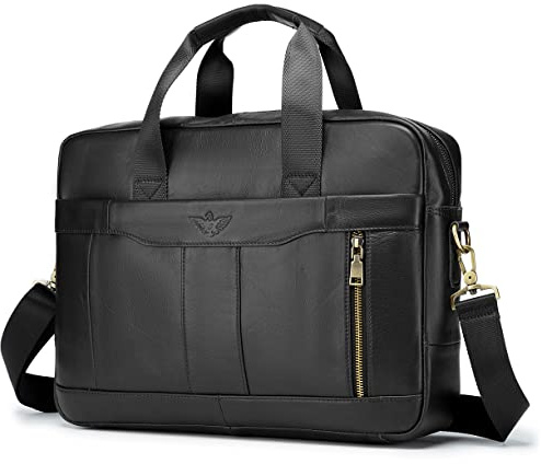 BAGZY Sacoche Homme pour Ordinateur 15.6 Pouces Porte Document Sacoche Classeur Cartable Cuir Cadeau Homme Ordinateur Sacoche Homme Bandouliere Sac Business Serviette
