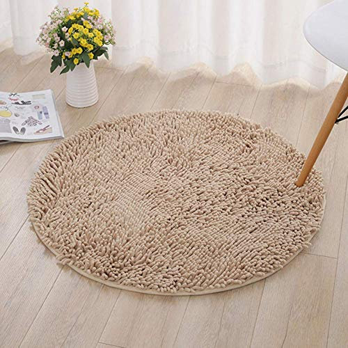 Runder Dicker Teppich, Chenille Badezimmerteppichmatte rutschfeste saugfähige Badematte Weiche Mikrofasertürmatte Bodenmatte Für Schlafzimmer Badezimmerlicht Hellbrauner Durchmesser 60 cm (2
