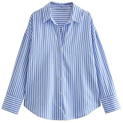EPERDE Chemise rayée rouge pour femme en popeline ample chemises et chemisiers pour femme chic boutonné chemisier femme manches longues revers haut femme