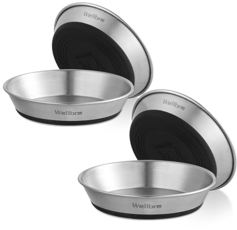 Wellbro Lot de 4 gamelles en Acier Inoxydable pour Chat - pour Nourriture et Eau - Motif Moustache et Fatigue - Antidérapantes - pour Petits Chiens, Chiots et Chats