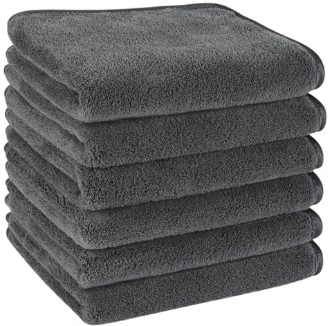 KinHwa 6er Pack gästehandtücher 30x50, Mikrofaser Handtuch, Flauschiges gästehandtücher,Weich &Saugstark gästehandtuch 30x50cm, Dunkelgrau