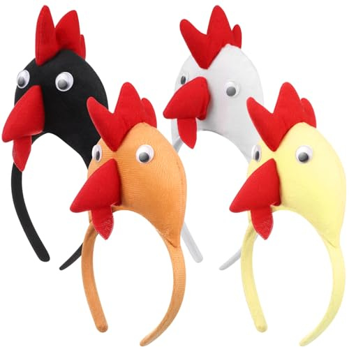 AOKWAWALIY 4pcs Chicken Headband Headgear Hen Hair Band Crazy Headband Costumes Makeup Chicken Headbands Cosplay Party Fancy Dress Costume Headwear Accessory for Adult Child