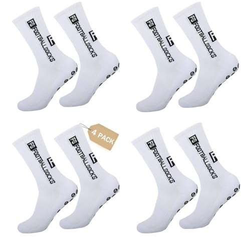 Nnicorns 5 Pairs FS Calzettoni Calcio Uomo, Grip Calze Antiscivolo Uomo, 39-46 Traspiranti Calzini Antiscivolo Calcio da Basket, Running, Ciclismo e Tennis Calcio Accessori (Bianco)