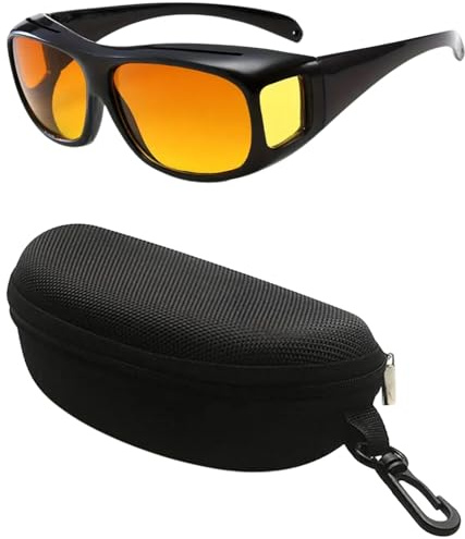 Boolavard Night Driving Glasses | UV400 Protection Anti Glare Yellow Tint | Fit Over Driving Sunglasses with Case | Suitable for Fishing and Golf | Men and Women (Yellow)