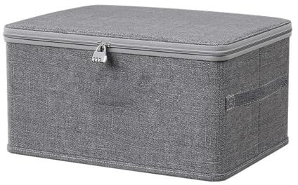 Quixoticaim Fabric Storage Box with Combination Lock, Collapsible Clothes Wardrobe Storage Box, Cationic Closet Organizer with Lid for Bedding, Clothes, Toys, Medicines (30 x 20 x 14 cm)