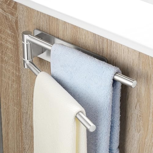 OETAMS Porta Asciugamani Bagno Adesivo 22CM Argento Girevole a 180°, Portasciugamani da Parete in Acciaio Inox 304 Porta Asciugamani Senza Foratura
