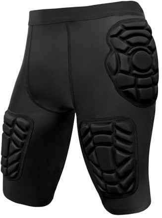 Generisch Pantaloncini a compressione imbottiti con imbottitura su fianchi, cosce e coccige, 5 cinture da calcio, leggings sportivi da uomo, Nero , M