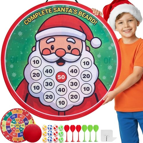 Cheerful Children Toys Jumbo Kids Dart Board Set XL or XXL, Large Velcro Dart Board - Reversible Designs, 16 Sticky Balls & 6 Darts - Indoor & Outdoor Garden Games for Ages 3-8 (Christmas, 73cm)
