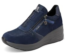 QUEEN HELENA Sneakers Alte con Zeppa Scarpe da Ginnastica con Zip Laterale Donna X33-28 Blu 35