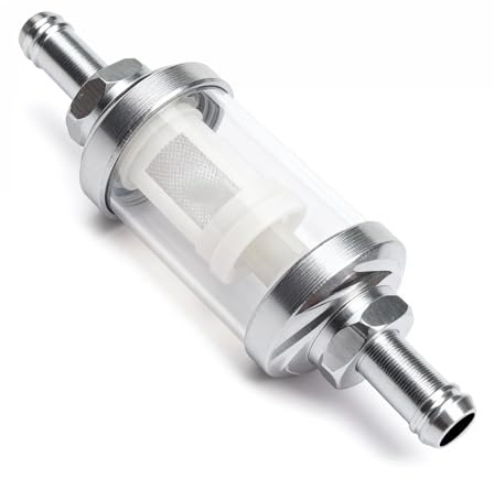 Filtro carburante universale in linea da 7 mm, filtro benzina MZA con alloggiamento in vetro per un controllo del flusso trasparente, filtro benzina in vetro per motociclette, auto, quad e scooter