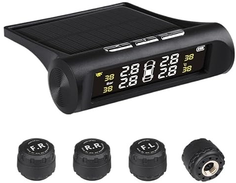 Tpms Sistema di monitoraggio dell'allarme della pressione dei pneumatici for auto Controllo automatico luminosità Alimentazione solare wireless 4 sensori Accessori decorativi(External sensors-01)