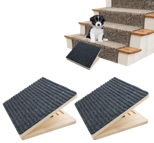 Lote de 2 rampa para perros de madera para escaleras, ajustable con superficie antideslizante, Rampa de ayuda plegable para perros pequeños y gatos