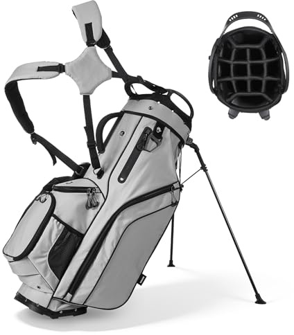 VEVOR Golfbag med 14 delar, 2-i-1 golfväska med stativ, dubbel axelrem, genomgående skiljefack, regnhuva, förvaringsväskor, caddybag av lätt polyester för män och kvinnor