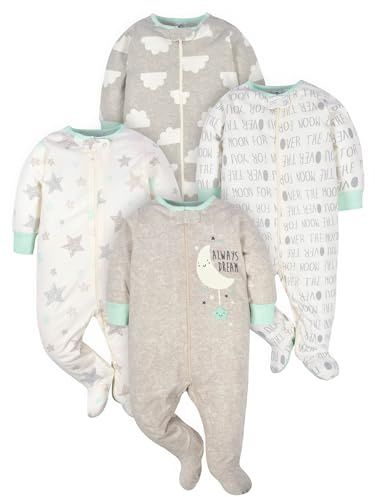 Gerber Sleep N' Play Sparkdräkt med elefanter och muddar med vantar, för bebisar, pojkar, flickor, unisex, 4-pack