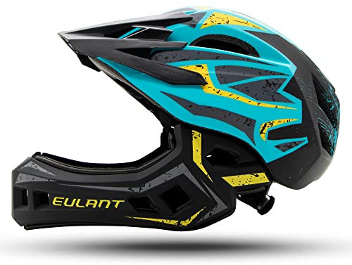EULANT Fahrradhelm mit Kinnschutz für Jugendliche,Kinder Fullface Helm,BMX helme Jungen,Downhill Helm Mädchen,MTB Integralhelm Con EIN-Knopf-Entfernen Kinnschutz & Hinterer Einsteller