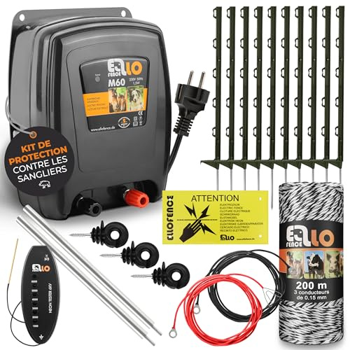 Kit de Protection Contre Les sangliers Ellofence 50m – Clôture électrique pour repousser Les sangliers – Appareil Puissant avec Mise à la Terre – Matériau de clôture Haut de Gamme