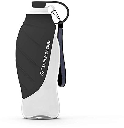 BePetMia Botella de Agua portátil de Viaje para Perros, Tapa Plegable como Cuenco, Botella de Agua de Silicona para Perros, Exterior, 580 ml (Gris)
