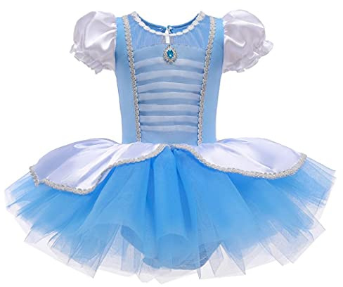 Lito Angels Princess Cinderella Ballerina Costume Ballet Leotard with Tutu Dress for Kids Girls, Fancy Dance Wear Outfit Age 3-4 Years, Blue (Tag Number 110)