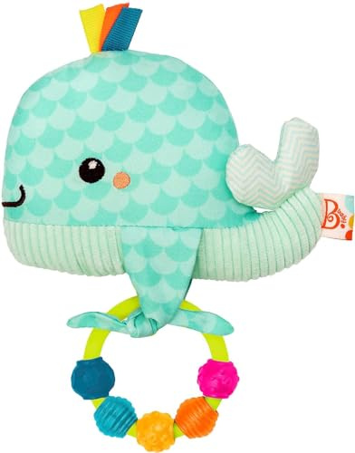 B. toys - Whimsy Whale - Sensory Baby Toy - Baby Rattle Toy - Plush Whale & Ring Rattle - Textures, Colors, Sounds - Machine-Washable