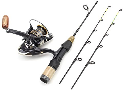 GudGmtoy Eis-Angelrute, doppelte Spitze Eisfischen Winter Angelrute Garnelenrute Kohlefaser Angelrute mit drehendem Rad Angelausrüstung Set Süßwasser Salzwasser (Angelrute ohne Spinnrolle)