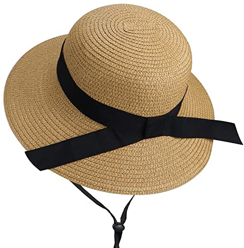 Girls Wide Brim Straw Sun Hat with Bow, 9-17 ans