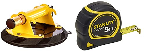 STANLEY 6-97-187 Ventosa de elevación, Capacidad de carga de 120kg + Flexómetro Tylon de 5m x 19mm, Estuche ergonómico de doble material, Cinta de acero lacado